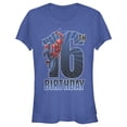 thumbnail image 1 of Junior's Marvel Spider-Man Swinging 16th Birthday  Graphic Tee Royal Blue Large, 1 of 2
