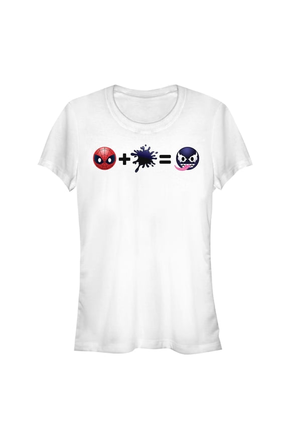 Junior's Marvel Spider-Man Venom Emoticon Math Graphic Tee White Medium