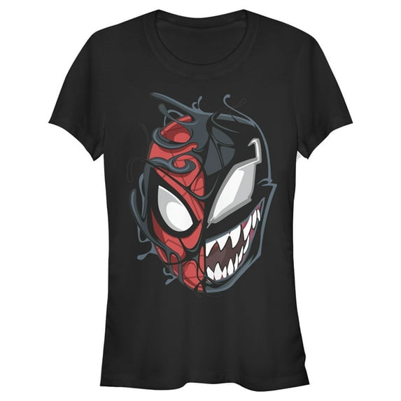 Junior's Marvel Spider-Man Venom Mask Split Graphic Tee Black 2X Large