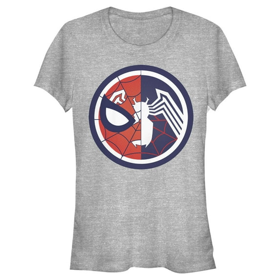Junior's Marvel Spider-Man Venom Split Circle Graphic Tee Athletic Heather Small