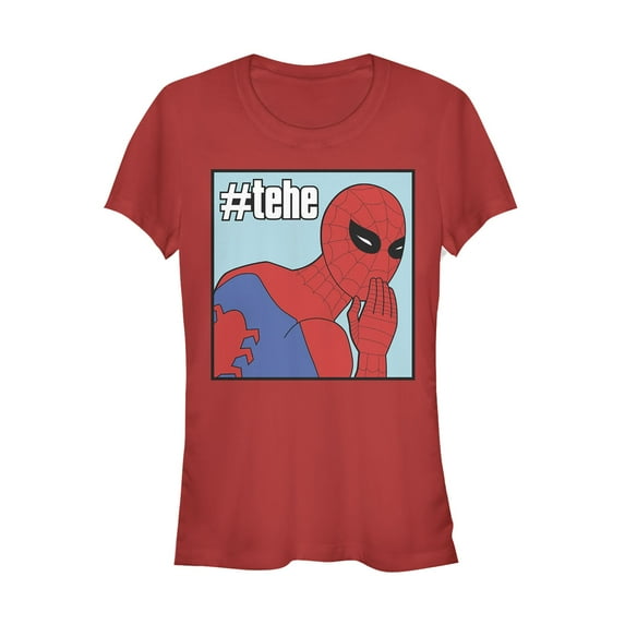 Junior's Marvel Spider-Man #tehe Giggle Graphic Tee Red Large