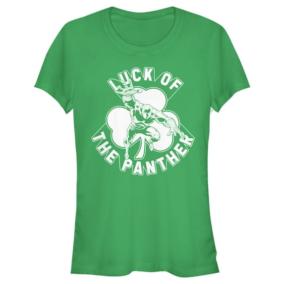 Junior's Marvel St. Patrick's Day Black Panther Luck Graphic Tee Kelly Green 2X Large