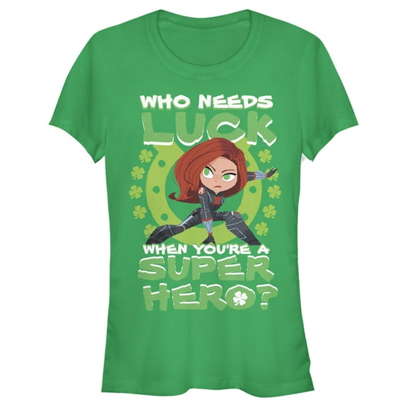 Junior's Marvel St. Patrick's Day Black Widow Who Needs Luck Graphic Tee Kelly Green Small