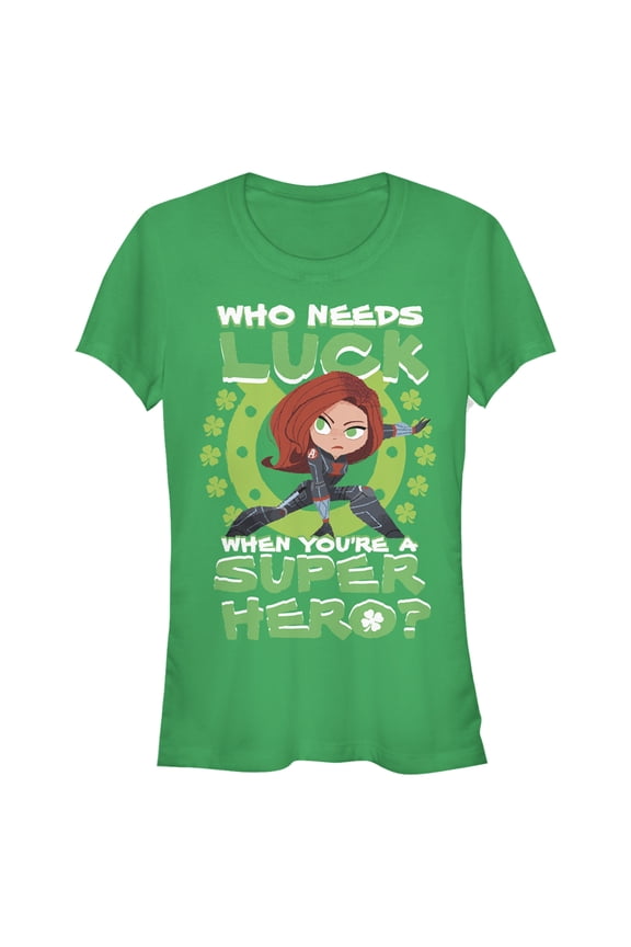 Junior's Marvel St. Patrick's Day Black Widow Who Needs Luck Graphic Tee Kelly Green X Large