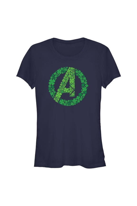 Junior's Marvel St. Patrick's Day Clover Fill Logo  Graphic Tee Navy Blue Small