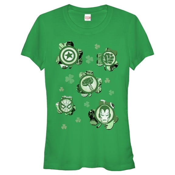 Junior's Marvel St. Patrick's Day Clover Icon  Graphic Tee Kelly Green 2X Large