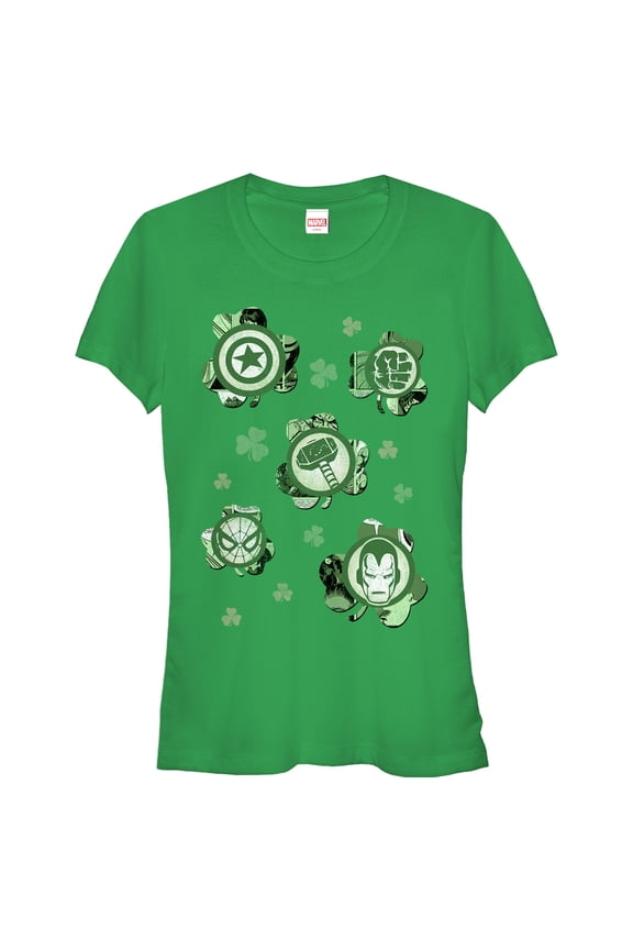 Junior's Marvel St. Patrick's Day Clover Icon  Graphic Tee Kelly Green Medium
