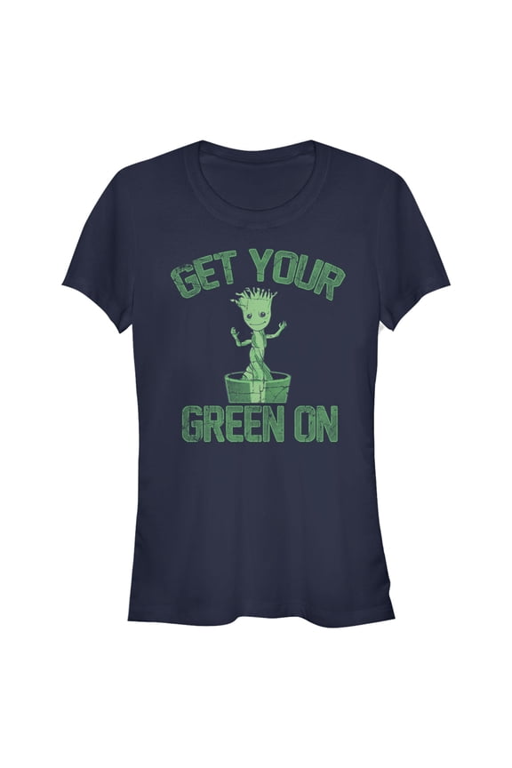 Junior's Marvel St. Patrick's Day Get Your Groot On Graphic Tee Navy Blue Medium