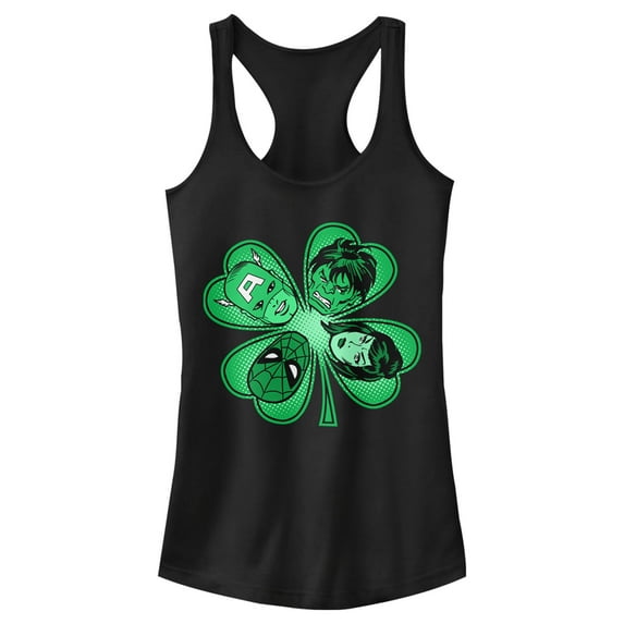 Junior's Marvel St. Patrick's Day Hero Four-Leaf Clover Racerback Tank Top Black Large