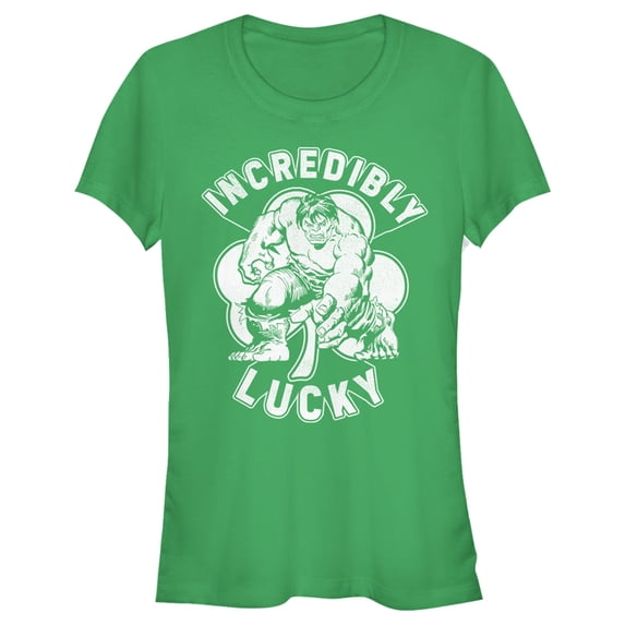 Junior's Marvel St. Patrick's Day Hulk Incredibly Lucky Clover Graphic Tee Kelly Green Large