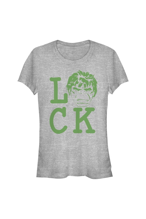 Junior's Marvel St. Patrick's Day Hulk Luck Graphic Tee Athletic Heather Medium