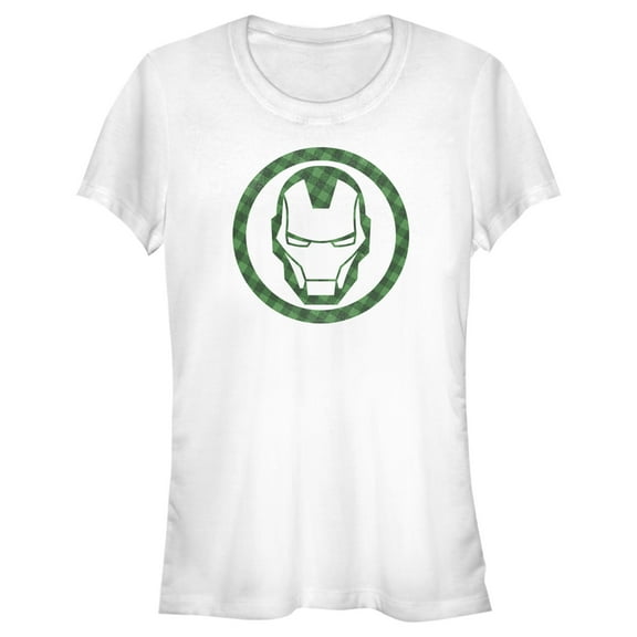 Junior's Marvel St. Patrick's Day Lucky Iron Man Mask Graphic Tee White Small