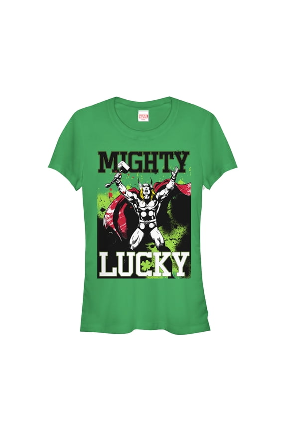 Junior's Marvel St. Patrick's Day Mighty Lucky Thor Graphic Tee Kelly Green Medium