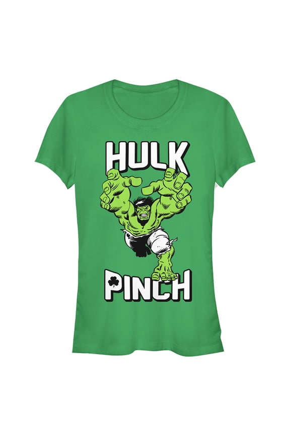 Junior's Marvel St. Patrick's Day Pinching Hulk  Graphic Tee Kelly Green Large