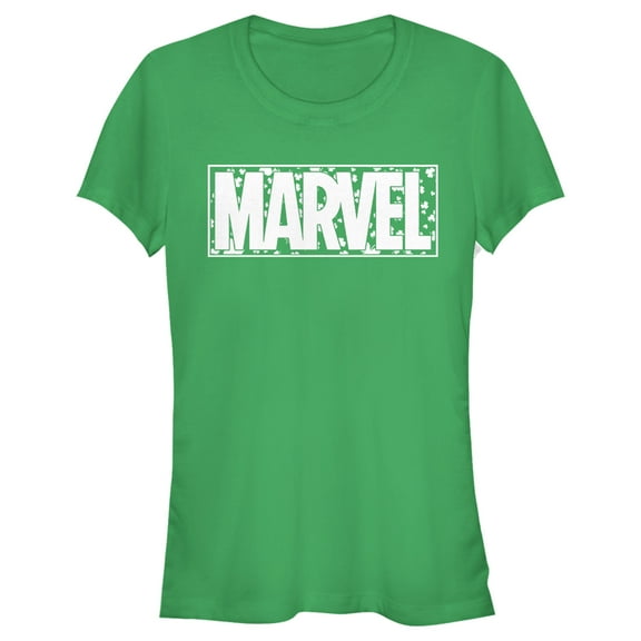 Junior's Marvel St. Patrick's Day Shamrock Marvel Logo  Graphic Tee Kelly Green X Large