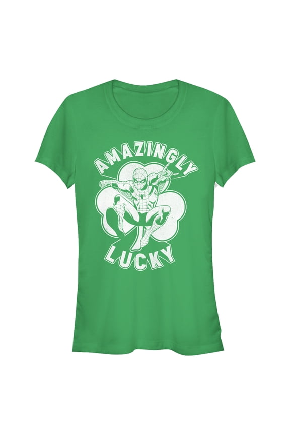 Junior's Marvel St. Patrick's Day Spider-Man Lucky Clover Graphic Tee Kelly Green X Large