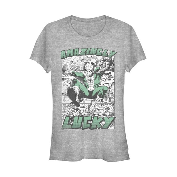 Junior's Marvel St. Patrick's Day Spider-Man Vintage Amazingly Lucky Graphic Tee Athletic Heather Medium
