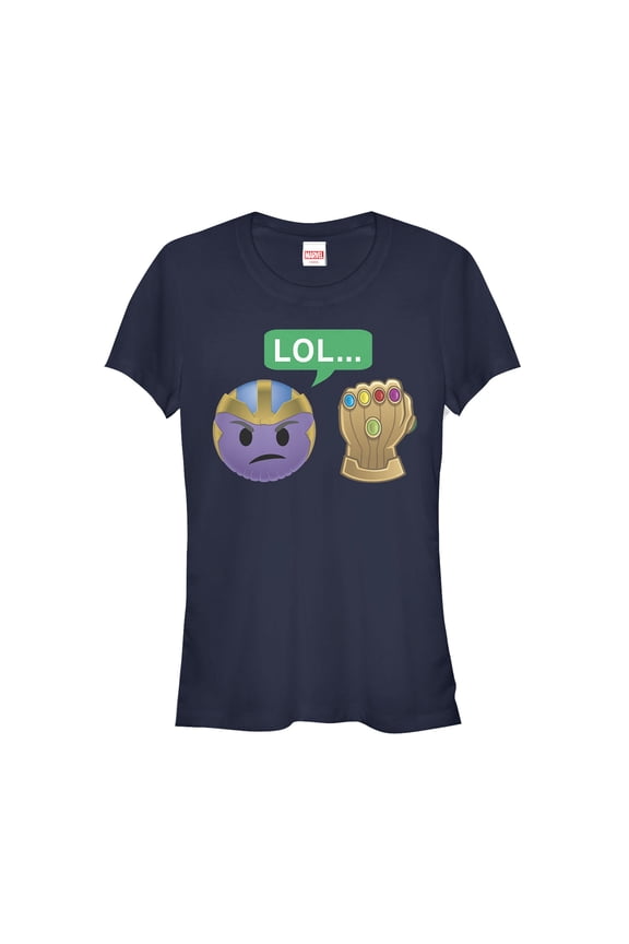 Junior's Marvel Thanos Infinity Gauntlet Emoji  Graphic Tee Navy Blue Medium