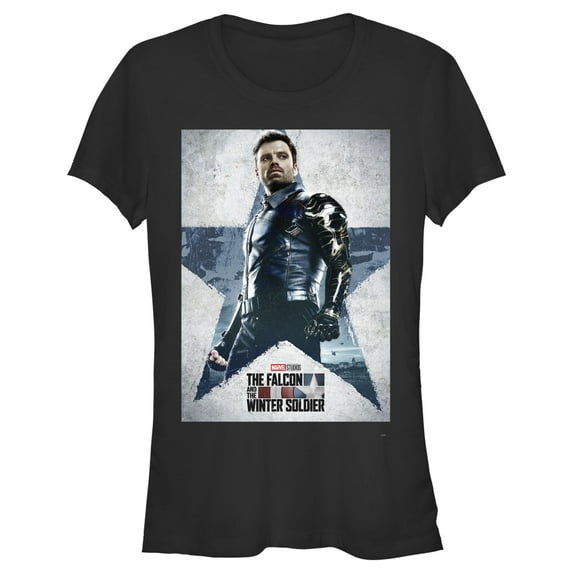 Junior's Marvel The Falcon and the Winter Soldier Bucky Poster Graphic Tee Black Medium