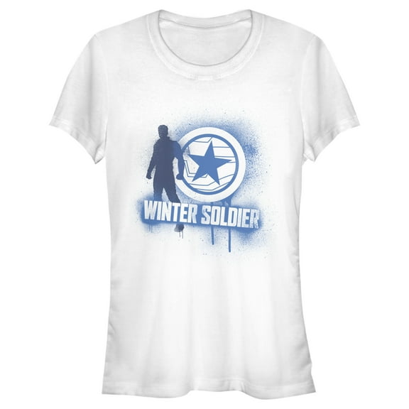 Junior's Marvel The Falcon and the Winter Soldier Bucky Spray Paint  Graphic Tee White Small
