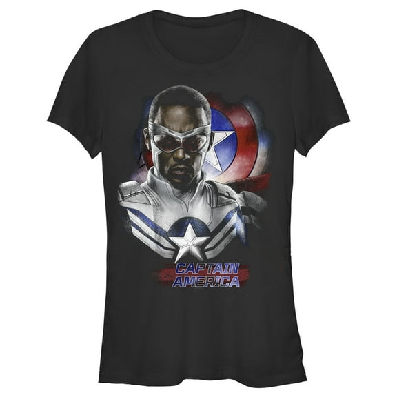 Junior's Marvel The Falcon and the Winter Soldier Captain America Pose Sam  Graphic Tee Black 2X Large