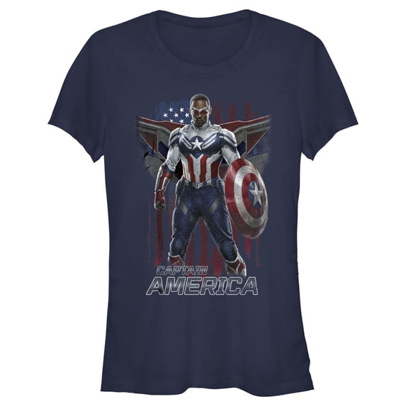 Junior's Marvel The Falcon and the Winter Soldier Captain America Ready Graphic Tee Navy Blue Small