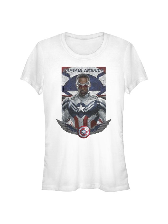 Junior's Marvel The Falcon and the Winter Soldier Captain America Shield Wings Graphic Tee White Small
