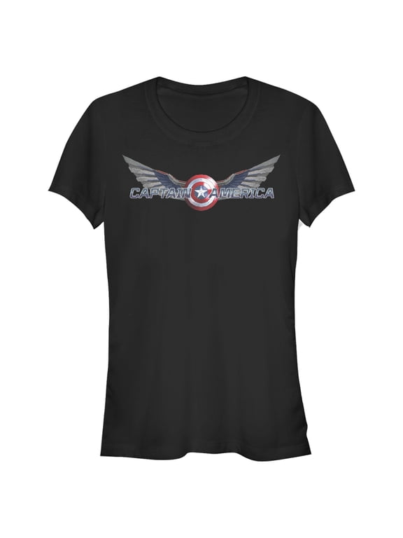 Junior's Marvel The Falcon and the Winter Soldier Captain America Shield with Wings Graphic Tee Black X Large