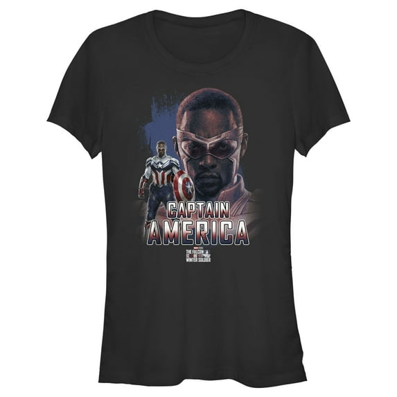 Junior's Marvel The Falcon and the Winter Soldier Captain America Stance Graphic Tee Black Medium