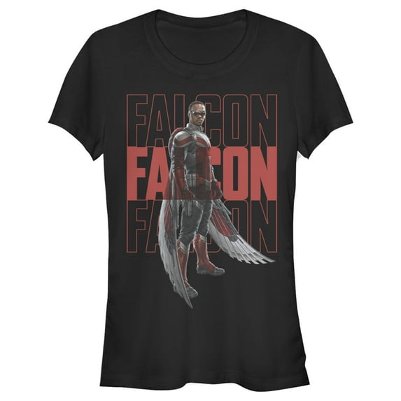 Junior's Marvel The Falcon and the Winter Soldier Falcon Repeating Graphic Tee Black Medium