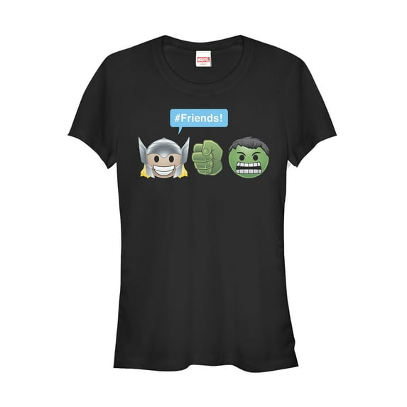 Junior's Marvel Thor Hulk Friend Emoticon Graphic Tee Black Large
