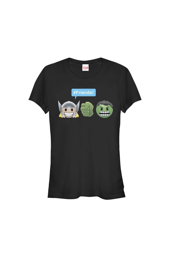 Junior's Marvel Thor Hulk Friend Emoticon Graphic Tee Black Small