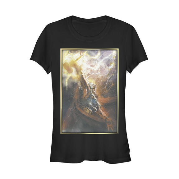 Junior's Marvel Thor Lightning Frame Graphic Tee Black Small