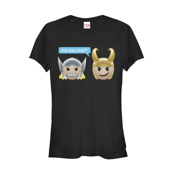Junior's Marvel Thor Loki Mad Emoticon Graphic Tee Black Small