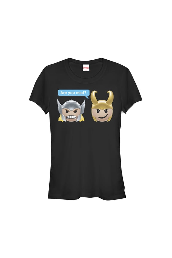Junior's Marvel Thor Loki Mad Emoticon Graphic Tee Black Small