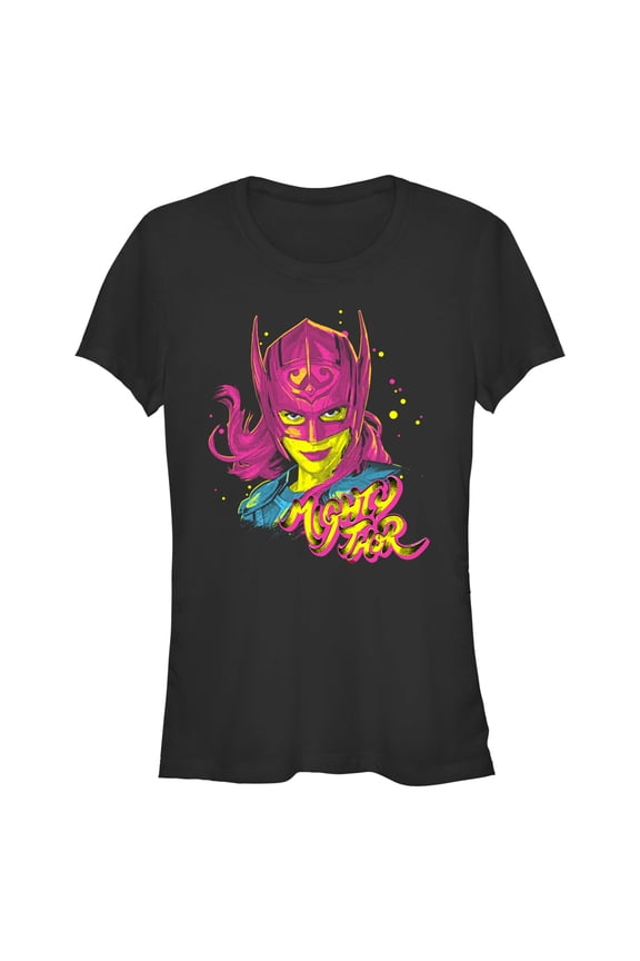 Junior's Marvel: Thor: Love and Thunder Jane Foster Pink Portrait  Graphic Tee Black Large