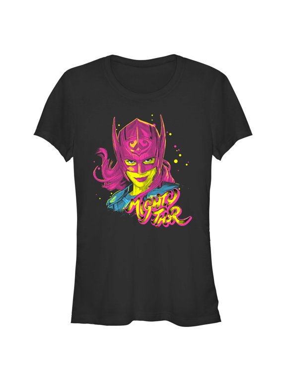 Junior's Marvel: Thor: Love and Thunder Jane Foster Pink Portrait Graphic Tee Black X Large