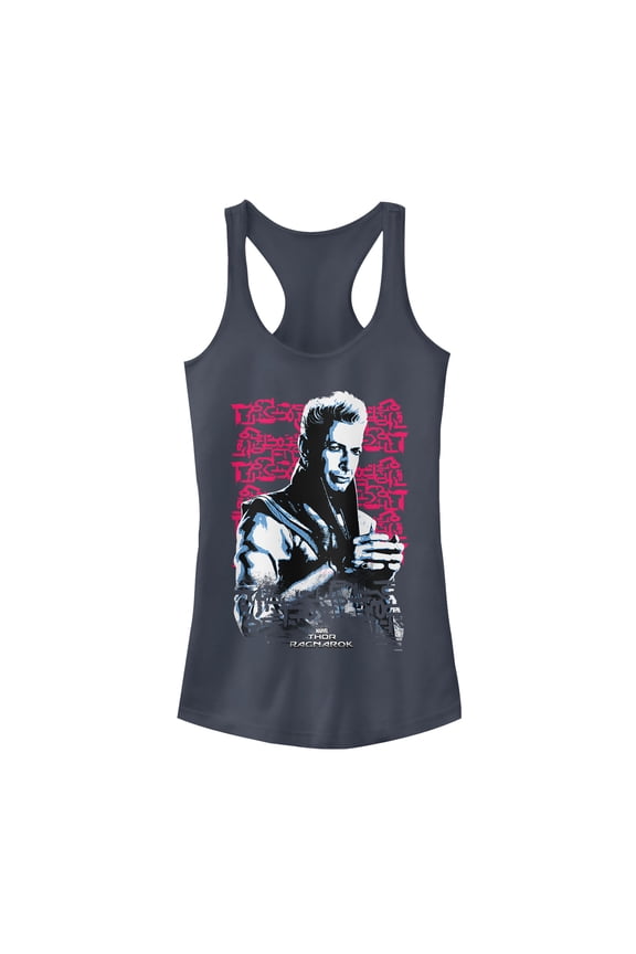 Junior's Marvel Thor: Ragnarok Grandmaster Script Racerback Tank Top Indigo Large