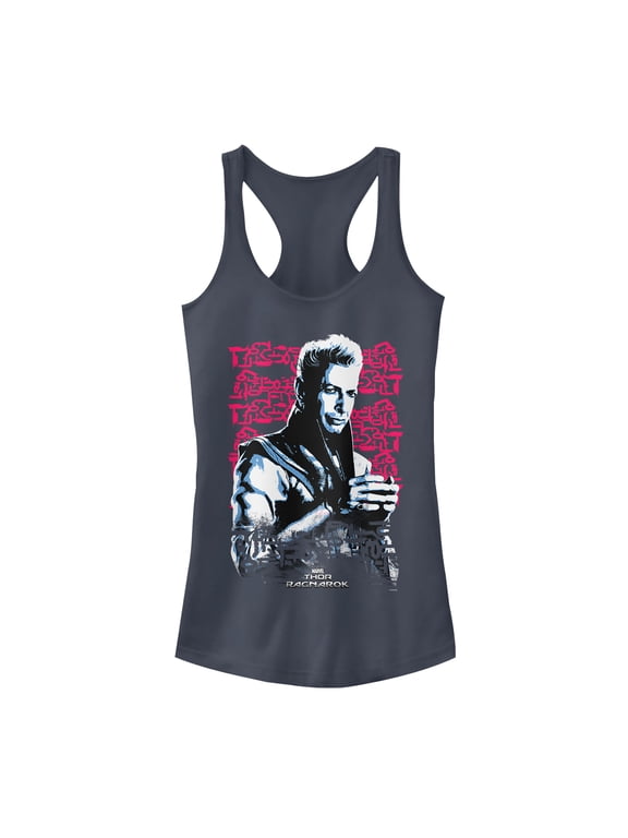 Junior's Marvel Thor: Ragnarok Grandmaster Script Racerback Tank Top Indigo X Large