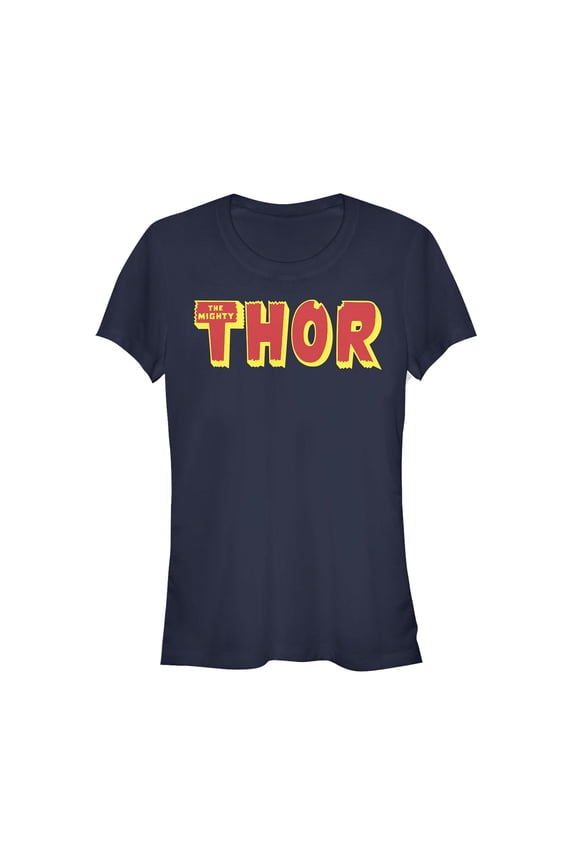 Junior's Marvel Thor Text Logo  Graphic Tee Navy Blue Large
