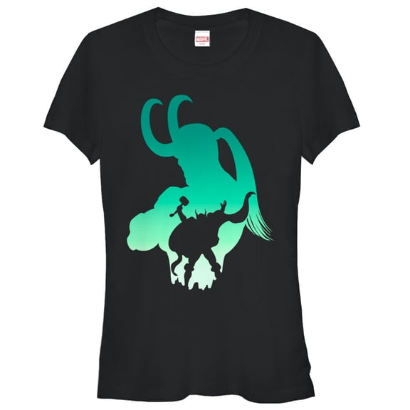 Junior's Marvel Thor and Loki Silhouette Graphic Tee Black Large