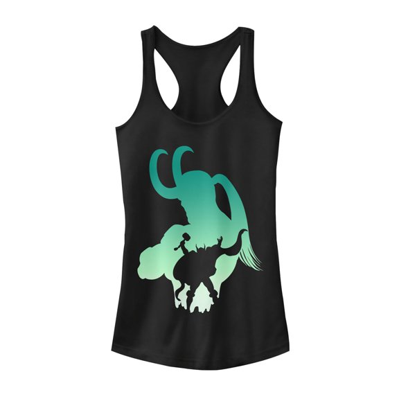 Junior's Marvel Thor and Loki Silhouette Racerback Tank Top Black X Large