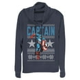 thumbnail image 1 of Junior's Marvel Ugly Christmas Captain America Star  Cowl Neck Sweatshirt Navy Blue 3X Large, 1 of 3