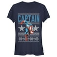 thumbnail image 1 of Junior's Marvel Ugly Christmas Captain America Star  Graphic Tee Navy Blue X Large, 1 of 2
