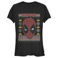 thumbnail image 1 of Junior's Marvel Ugly Christmas Deadpool Mask  Graphic Tee Black X Large, 1 of 2
