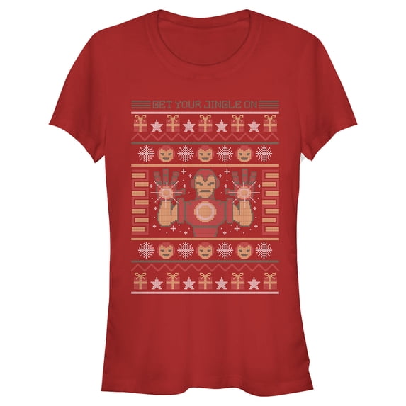 Junior's Marvel Ugly Christmas Iron Man Graphic Tee Red Small