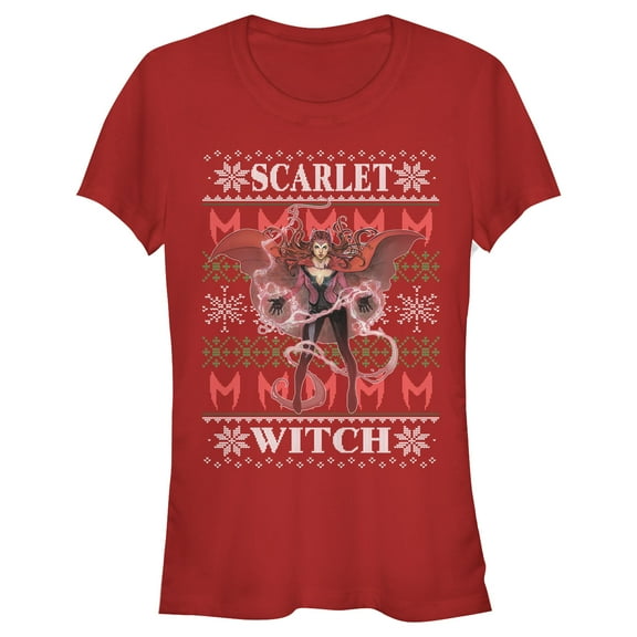 Junior's Marvel Ugly Christmas Scarlet Witch  Graphic Tee Red 2X Large