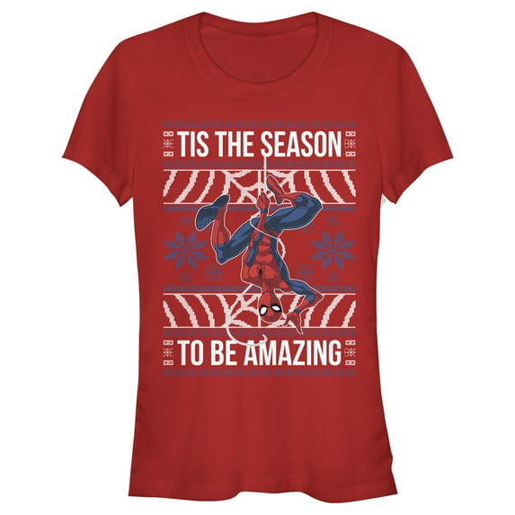 Junior's Marvel Ugly Christmas Spider-Man Season Graphic Tee Red 2X Large