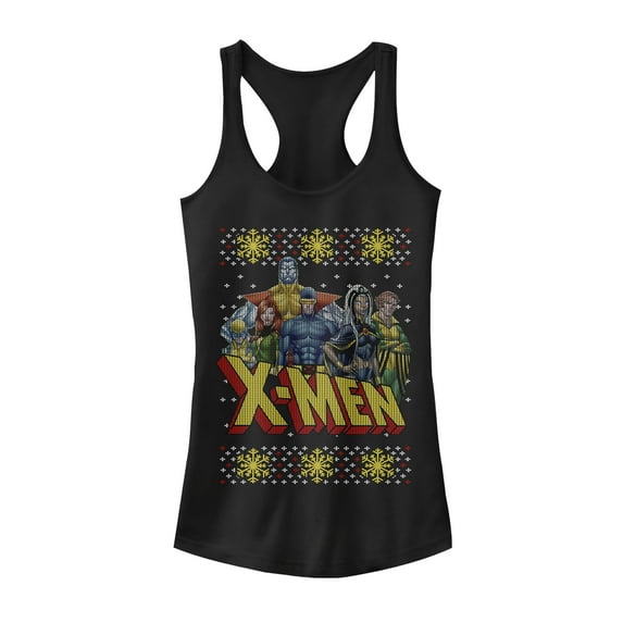 Junior's Marvel Ugly Christmas X-Men Group Racerback Tank Top Black 2X Large