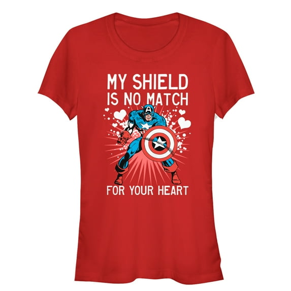 Junior's Marvel Valentine Captain America No Shield For Heart Graphic Tee Red Large